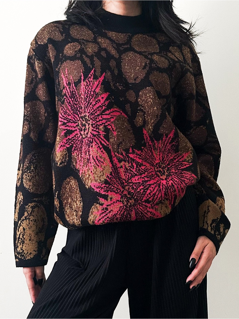 Women’s Wool Vintage Edelweiss Abstract Flower Knit Sweater size S
